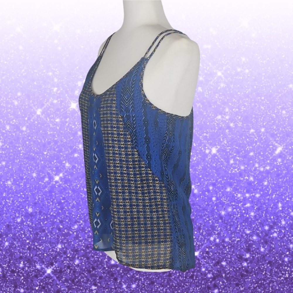 Geometric Cami Top in Blue Yellow Pattern, Size S - Picture 2 of 6